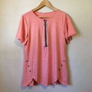 Coral Pink Womens Zipper + Button Punky Brewster Quirky Petal Hem A-line Tee XL